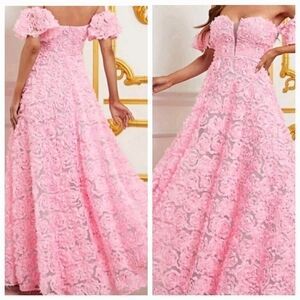 PINK PARTY PUFF SLEEVE,  FLORAL, off the shoulder,  Contrast Mesh, a lin…